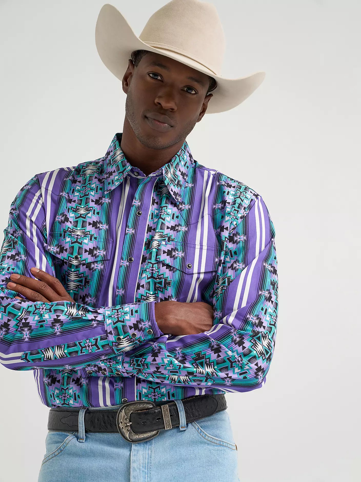 2026 - WRANGLER MENS CHECOTAH WESTERN SNAP PRINTED SHIRT - VIOLET SERAPE