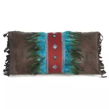 Clearance - Turquoise Feather & Diamonds Pillow