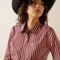 ARIAT WOMENS KIRBY STRETCH SHIRT - CABERNET STRIPE