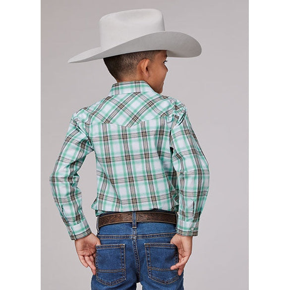 ROPER BOYS COLD SPRINGS PLAID WESTERN SHIRT - GREEN