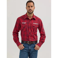 WRANGLER MENS LOGO PBR WESTERN SNAP SHIRT - CHERRY RED