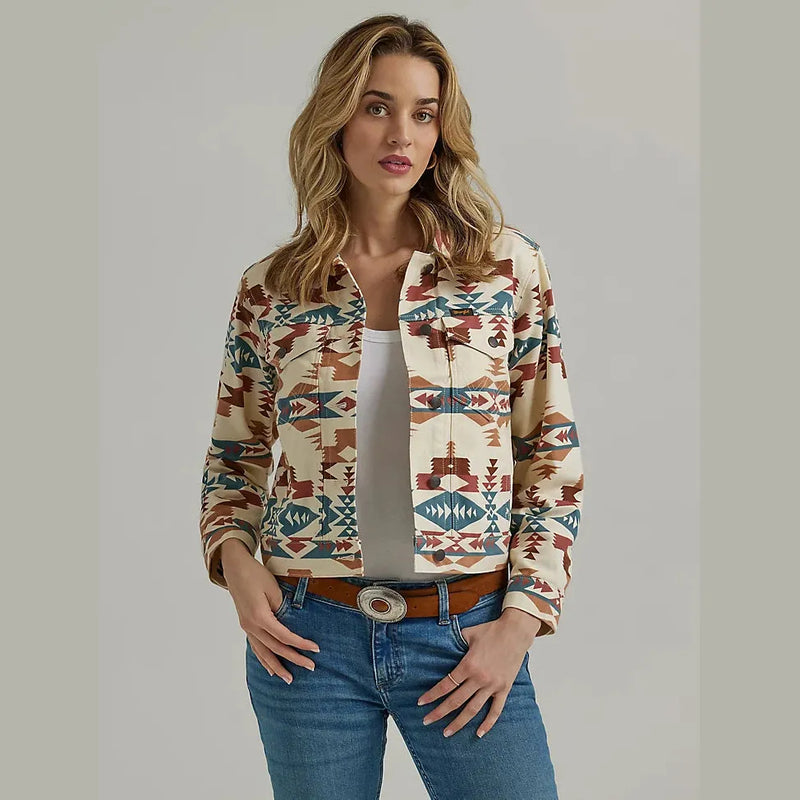 WRANGLER WOMENS PRINTED BOYFRIEND JACKET - AZTEC