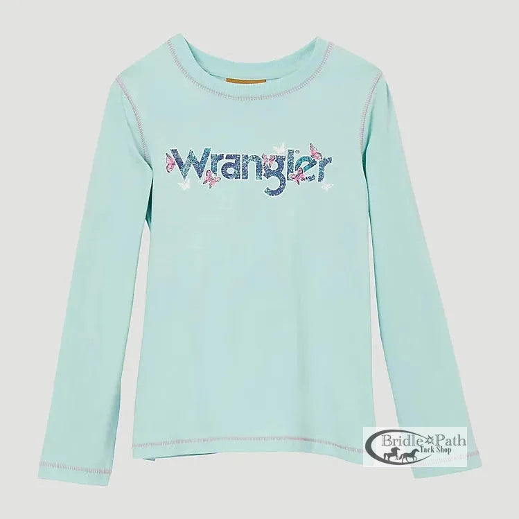 WRANGLER GIRLS LONG SLEEVE FLORAL LOGO TEE - LIGHT BLUE