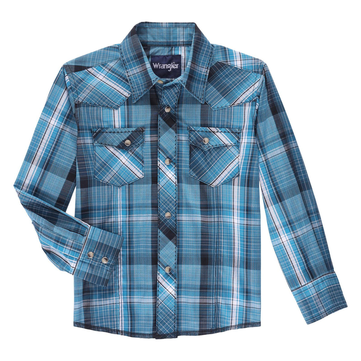 WRANGLER BOYS WESTERN PLAID SHIRT - TEAL