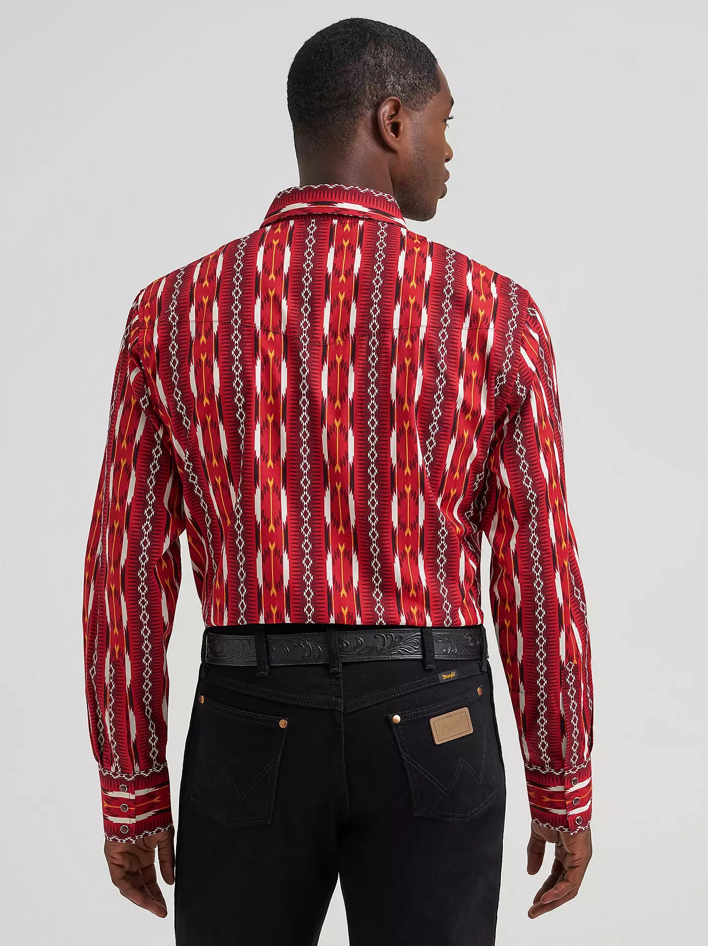2026 - WRANGLER MENS CHECOTAH WESTERN SNAP PRINT SHIRT - FIRE RED ARROW