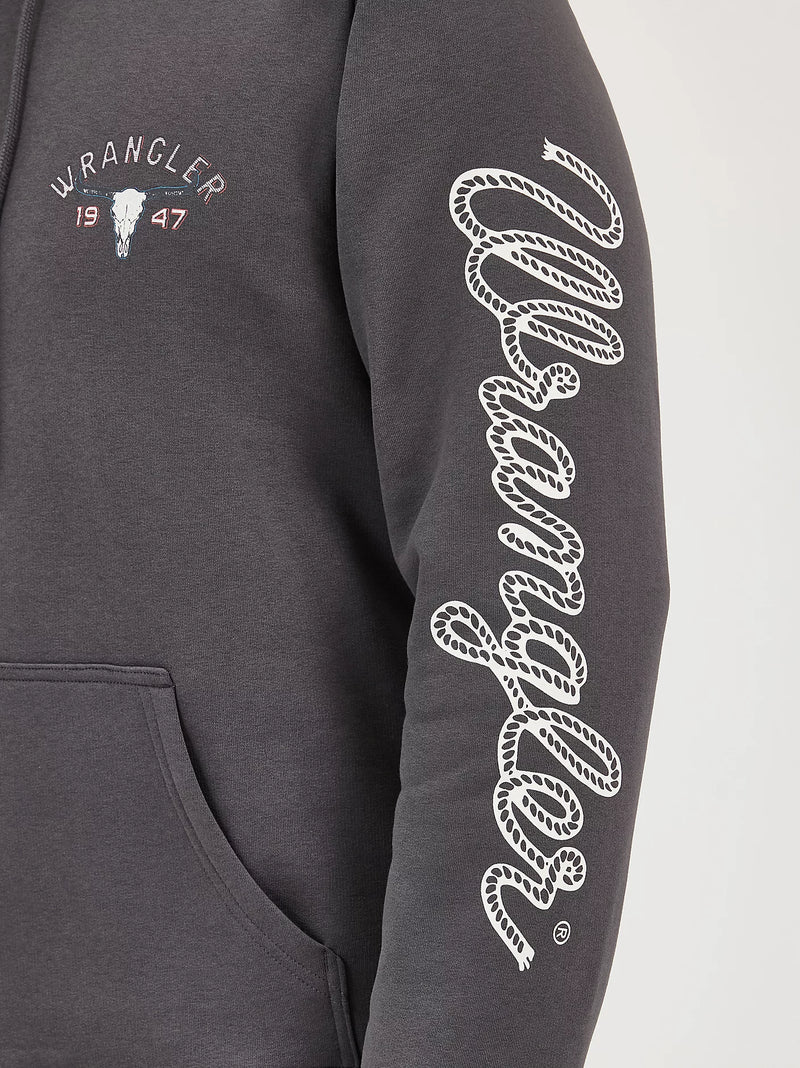 WRANGLER MENS LONG LIVE COWBOYS HOODIE - WORN GREY