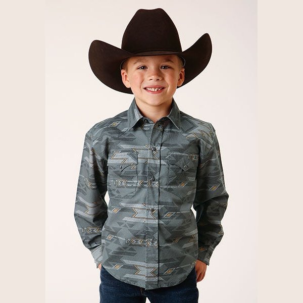 ROPER BOYS GREY FOG AZTEC WESTERN SHIRT