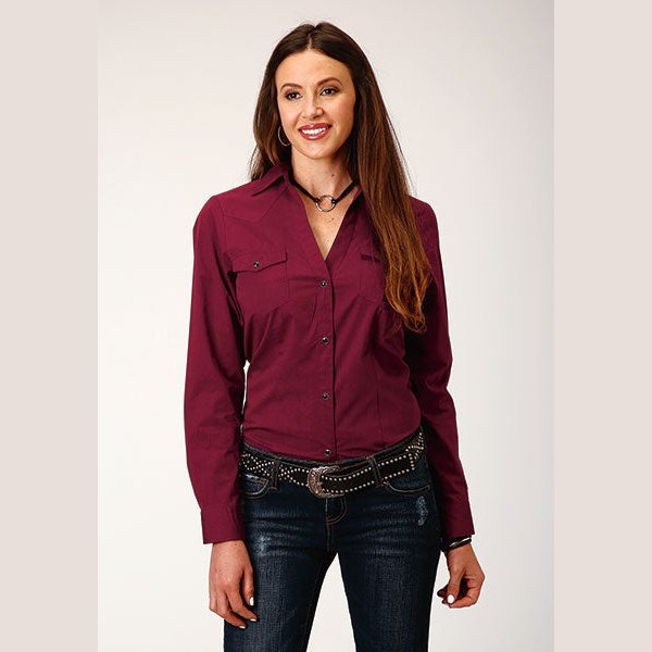 ROPER WOMENS RUBY WINE WESTERN SHIRT