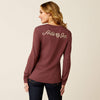 ARIAT WOMENS FINE BOOTS AND DENIM LONG SLEEVE TEE - MAROON HEATHER