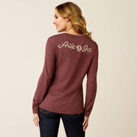 ARIAT WOMENS FINE BOOTS AND DENIM LONG SLEEVE TEE - MAROON HEATHER