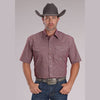 ROPER MENS SHORT SLEEVE SNAP STRETCH MINI CHECK SHIRT - WINE