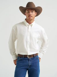 WRANGLER MENS GEORGE STRAIGHT BUTTON DOWN SHIRT - WHITE