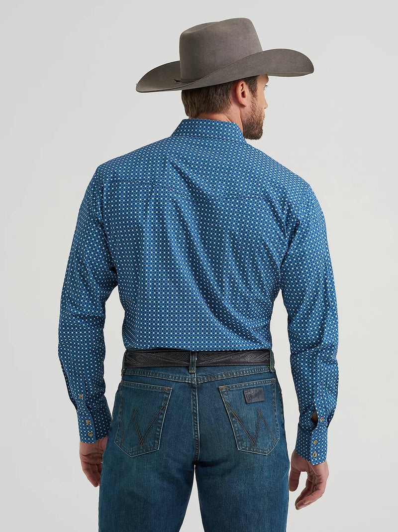 WRANGLER MENS 20X COMPETITION WESTERN SNAP SHIRT - BLUE MIXED PRINT