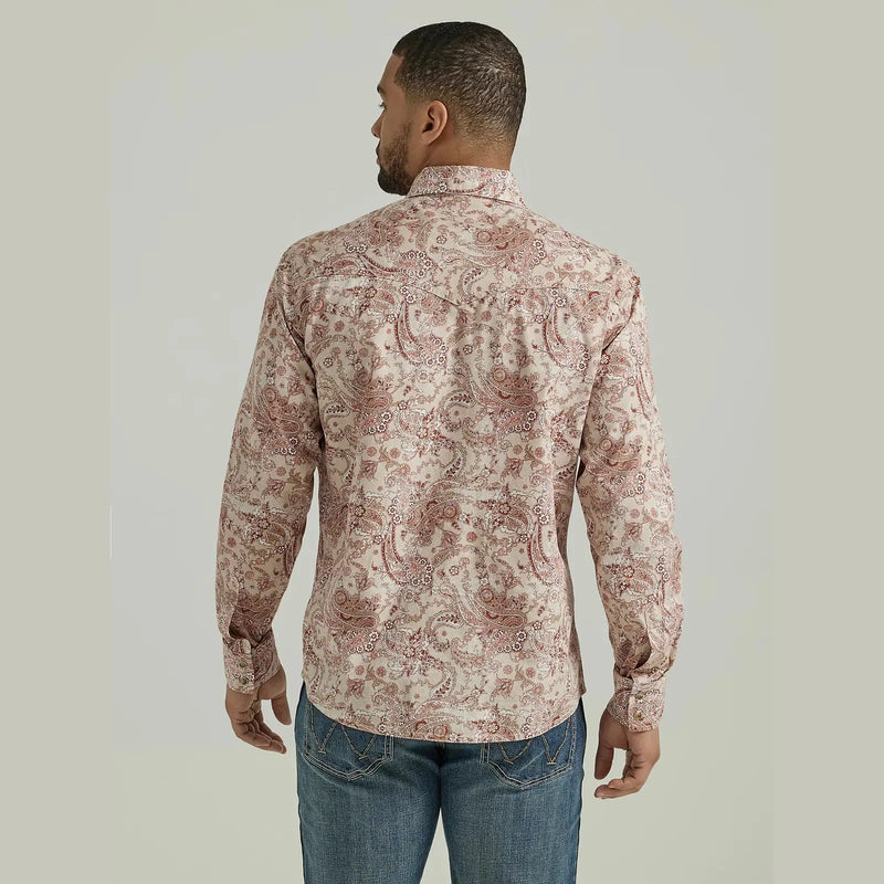 WRANGLER MENS RETRO WESTERN SNAP SHIRT - PEACH PAISLEY