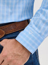 WRANGLER MENS CODY JOHNSON BUTTON DOWN SHIRT - FRENCH BLUE CHECK