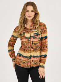 WRANGLER WOMENS DESERT PRINT WESTERN SNAP TOP SHIRT
