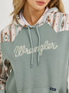 WRANGLER WOMENS LOGO SOUTHWESTERN YOKE PULLOVER HOODIE - GREEN