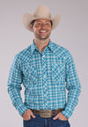 ROPER MENS PERFORMANCE PLAID SNAP SHIRT - OCEAN BLUE