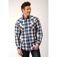 ROPER MENS DENIM PLAID WESTERN SHIRT