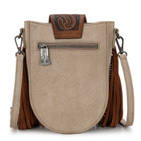 TRINITY RANCH GENUINE HAIR ON COWHIDE TOOLED FRINGE CROSSBODY
