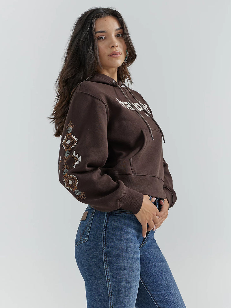 WRANGLER WOMENS RETRO PUNCHY HOODIE - DARK BROWN