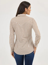 WRANGLER WOMENS ALL OCCASION WESTERN SNAP SHIRT - TAN STRIPES