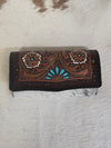 LEATHER HAIR ON LEATHER TOOLED WALLET - TURQ ACCENTS