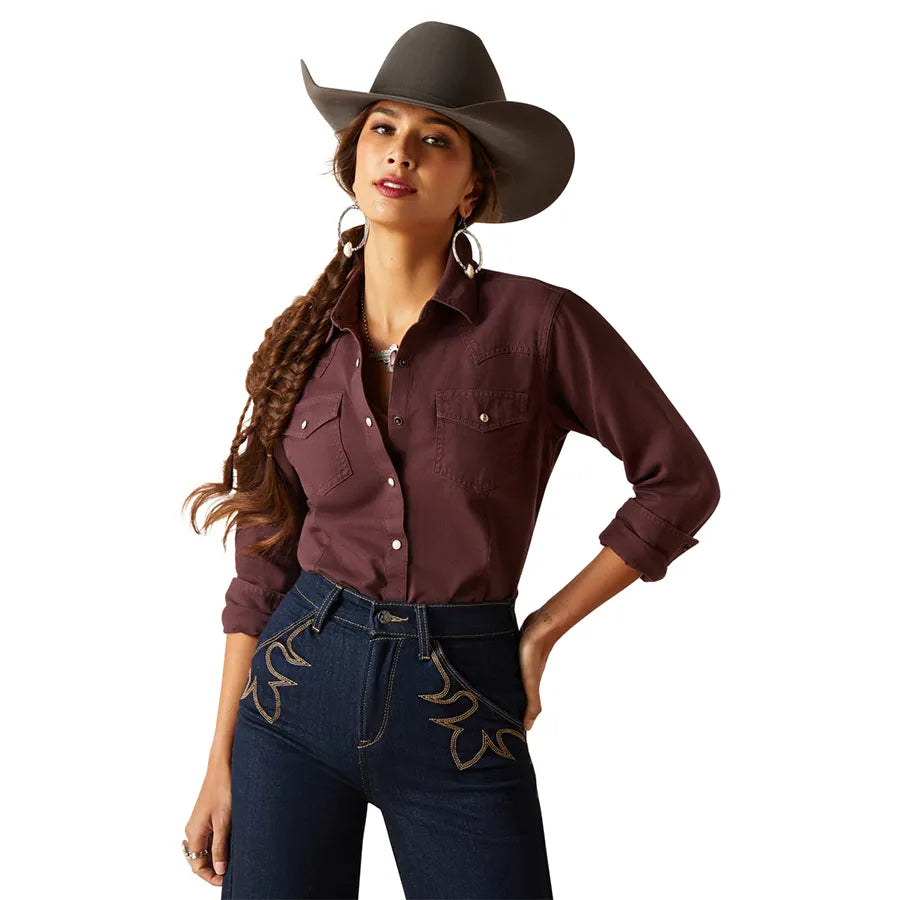 ARIAT WOMENS JURINGTON SNAP SHIRT - CLOVE BROWN