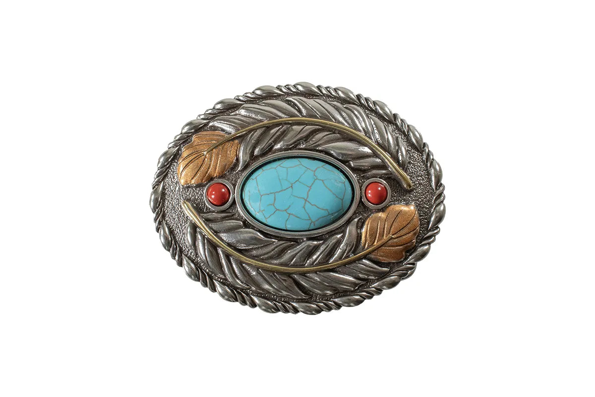 Blazin Roxx Buckle Oval Turquoise Stone Feather