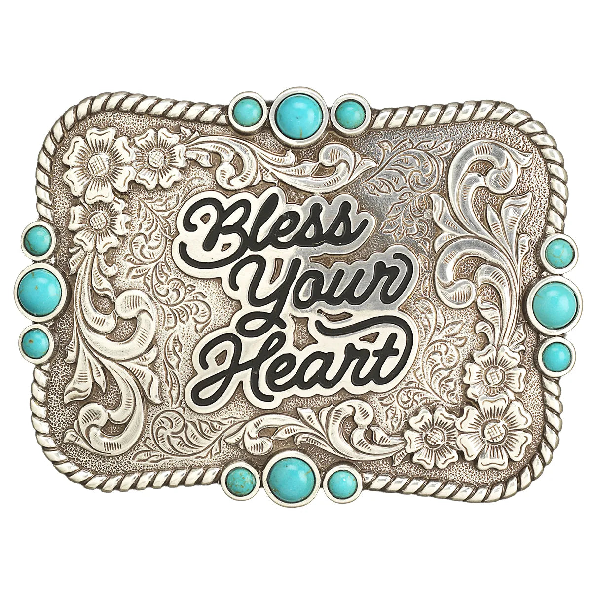 Blazin Roxx Womens Buckle Rectangle Bless Your Heart Turquoise