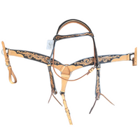 SCALLOPED BROWBAND HEADSTALL - CARVED TWO TONE - BREASTCOLLAR SET