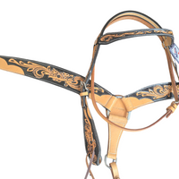 SCALLOPED BROWBAND HEADSTALL - CARVED TWO TONE - BREASTCOLLAR SET