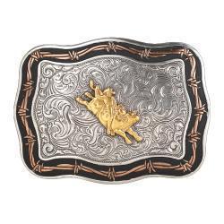 Crumrine Rectangle Buckle Bullrider Motif Black Gold