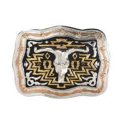 Crumrine Rectangle Buckle Longhorn Skull Black Gold