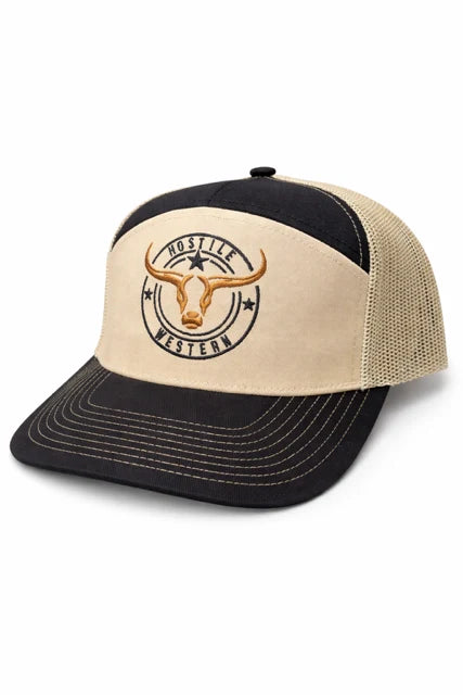 Hostile Western Ball Cap Mens - Black/Beige Cap 7 Panels