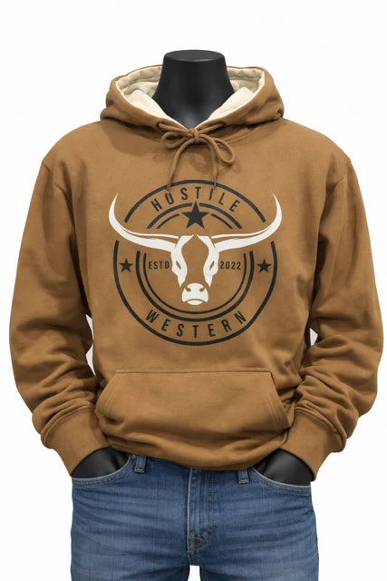 Western Hostile Mens Hoodie - Brown Beige