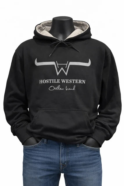 Western Hostile Mens Hoodie - Black Grey