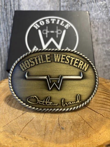 Hostile Western Outlaw Brand Belt Buckle - Gold