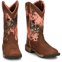 Justin Womens Rush Russet Brown Water Buffalo Waterproof Square Toe Boot