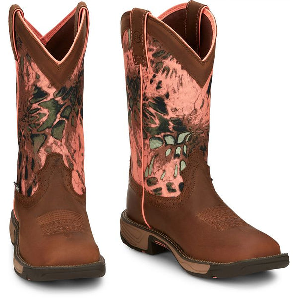 Justin Womens Rush Russet Brown Water Buffalo Waterproof Square Toe Boot