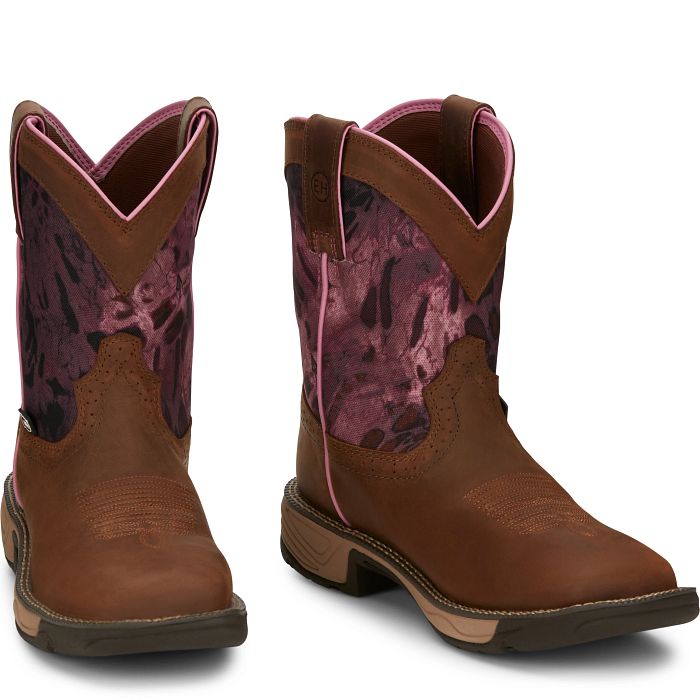 Justin Womens Rush Harvest Brown Water Buffalo Square Toe Boot