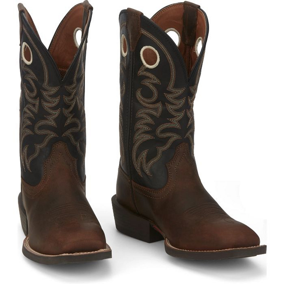 JUSTIN MENS STAMPEDE COFFEE WATER BUFFALO SQUARE TOE BOOT