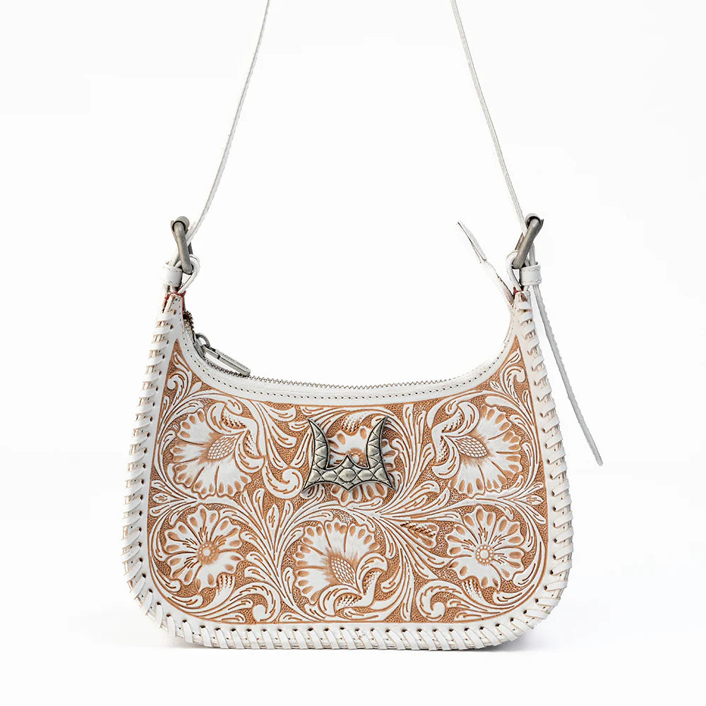 Loyal West Dannia Medium Purse - Ivory Dust Handtooled Leather And Calfskin