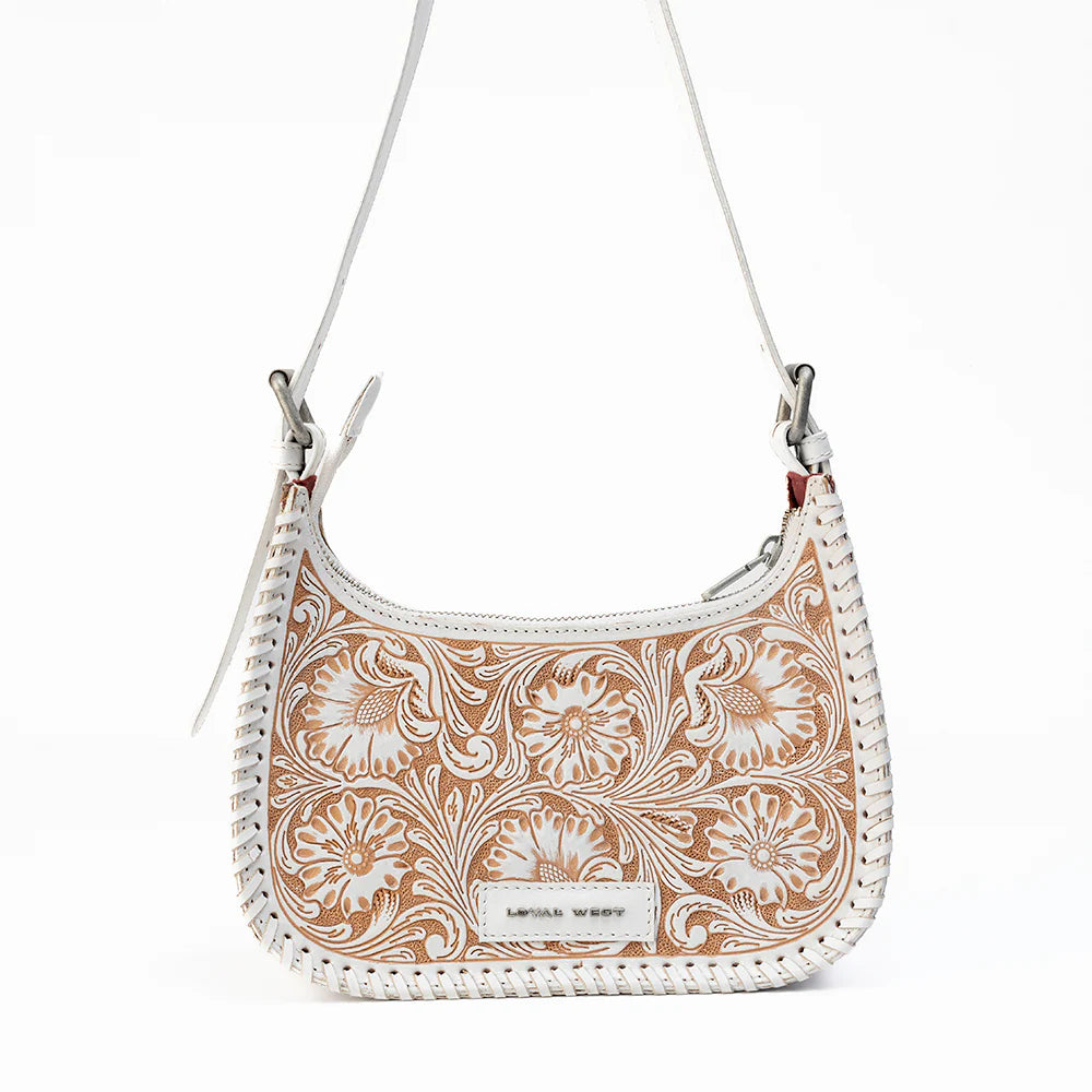 Loyal West Dannia Medium Purse - Ivory Dust Handtooled Leather And Calfskin