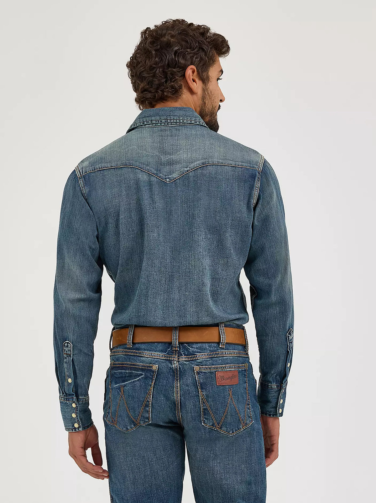 Wranlger Mens Cowboy Cut Long Sleeve Western Denim Snap Work Shirt