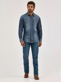Wrangler Mens Wrangler Retro® Premium Long Sleeve Denim Western Snap Shirt