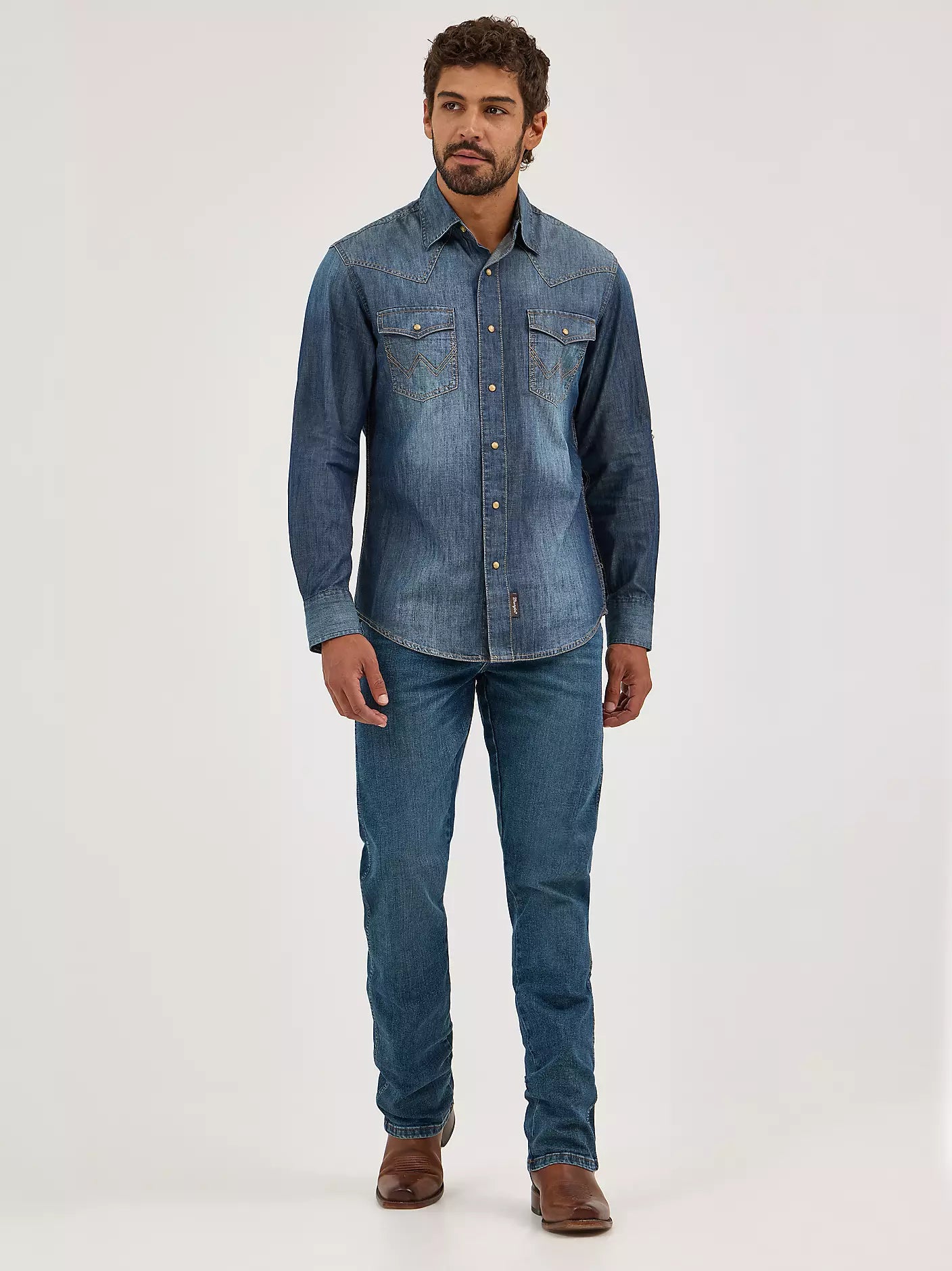 Wrangler Mens Wrangler Retro® Premium Long Sleeve Denim Western Snap Shirt