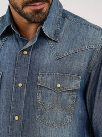 Wrangler Mens Wrangler Retro® Premium Long Sleeve Denim Western Snap Shirt