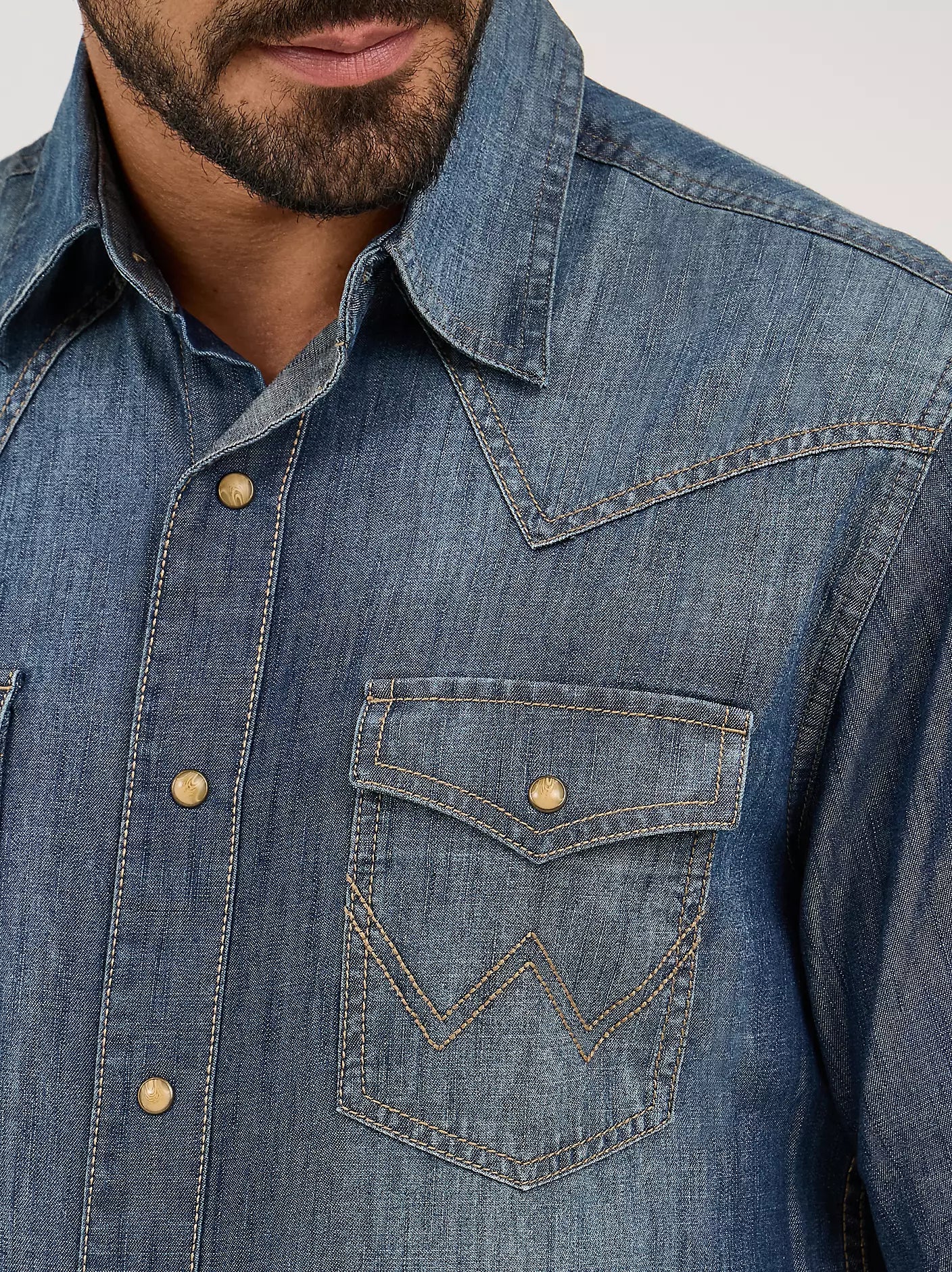 Wrangler Mens Wrangler Retro® Premium Long Sleeve Denim Western Snap Shirt
