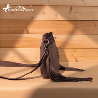 Montana West Tooled Aztec Concho Collection Crossbody -Coffee